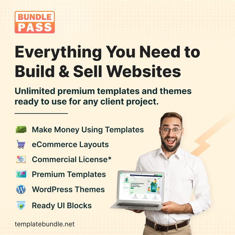 Benefits of Template Bundle Pass – access to thousands of WordPress themes, HTML templates, and digital assets under one subscription.